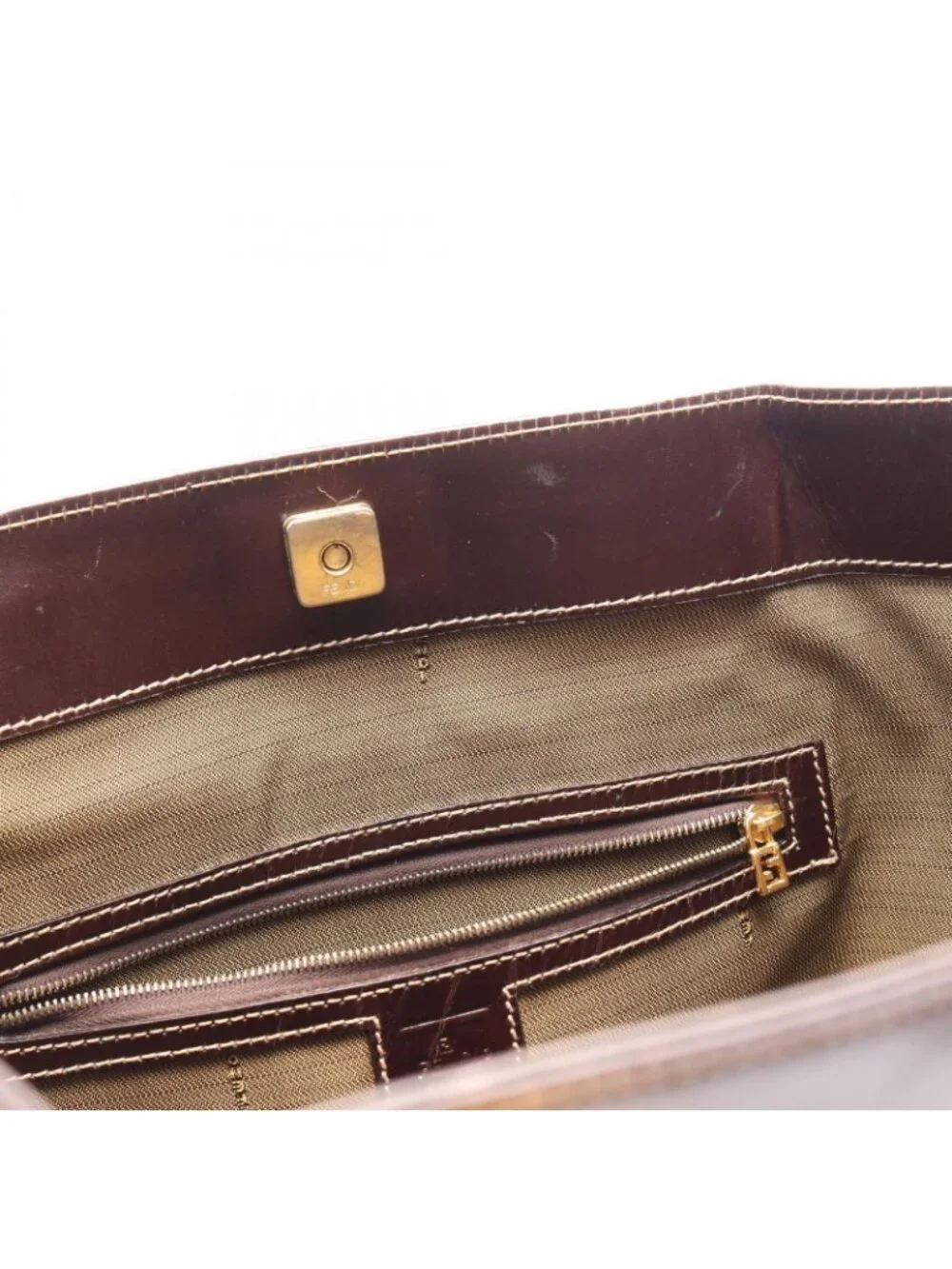 Fendi Tote Zucca Black Brown Canvas Leather